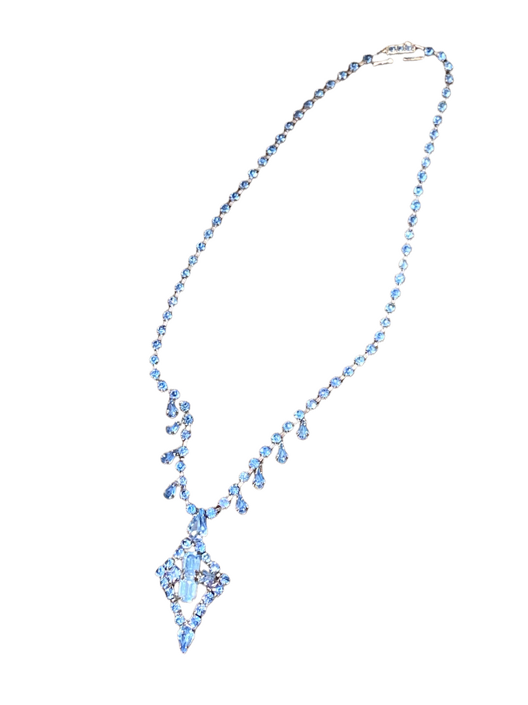 Elegant Blue Rhinestone Decor Heart Pendant Necklace - Temu